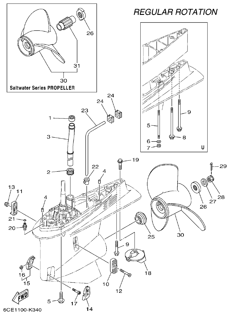 Yamaha F225FET, FL225FET LOWER CASING & DRIVE 2 parts diagram